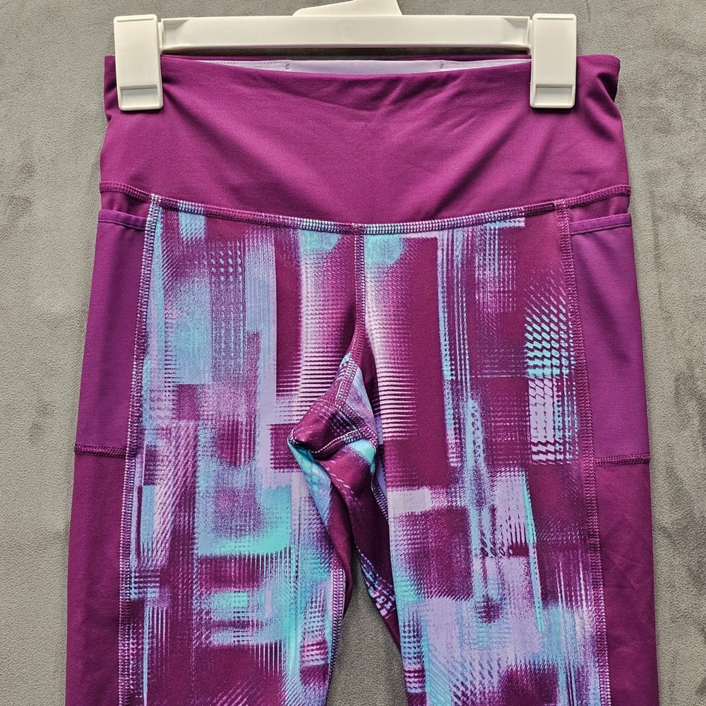 BROOKS Womens Purple Abstract Print Cropped Running Leggings with Pockets Size S